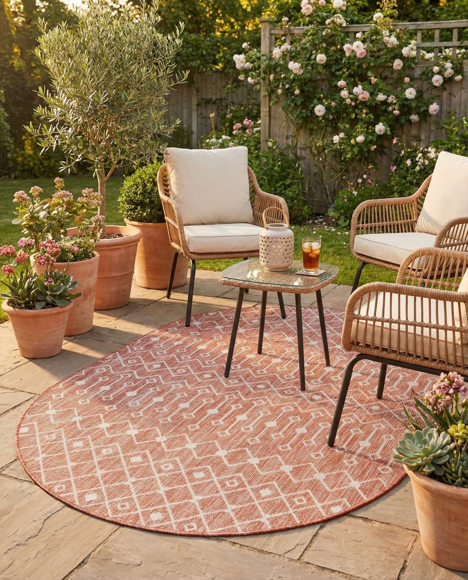 5' 3 x 8' Easy-Clean Lattice Indoor / Outdoor Oval Rug
