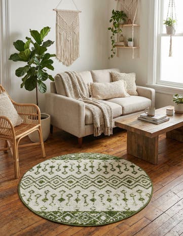 Ivory Green Moroccan Trellis Round Rug