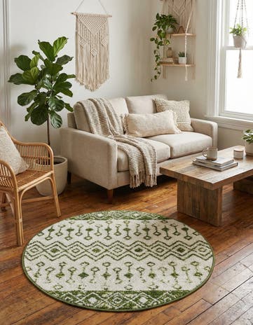 Ivory Green Moroccan Trellis Round Rug