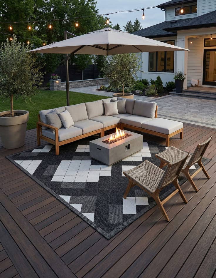 Detail image of 12' x 12'  Washable Modern Indoor / Outdoor Square Rug