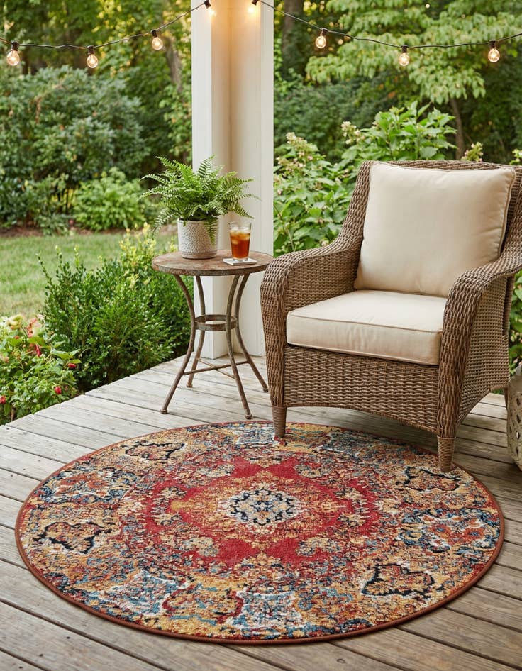 Detail image of 3' x 3'  Washable Traditional Indoor / Outdoor Round Rug