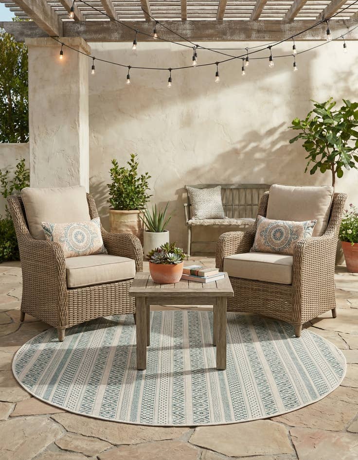 Detail image of 4' x 4'  Washable Striped Indoor / Outdoor Round Rug