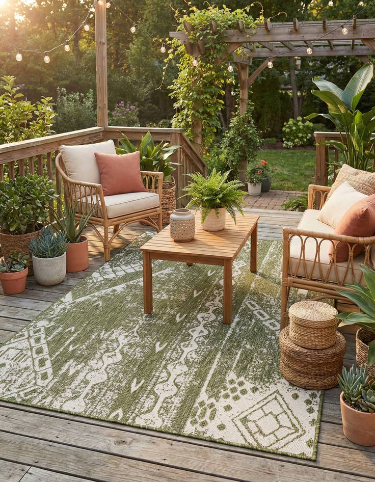 Detail image of 5' 3 x 8'  Washable Bohemian Indoor / Outdoor Rug