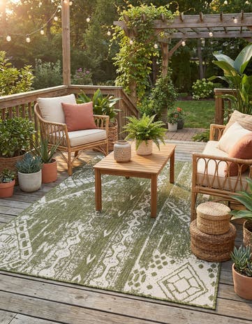 Green Easy-Clean Bohemian Indoor / Outdoor Rug