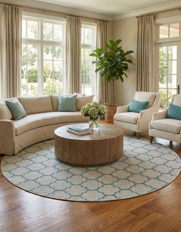 Gray Easy-Clean Lattice Indoor / Outdoor Round Rug
