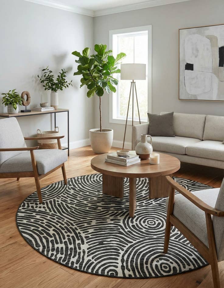 Detail image of  7' 10 x 7' 10  Washable Modern Indoor / Outdoor Round Rug