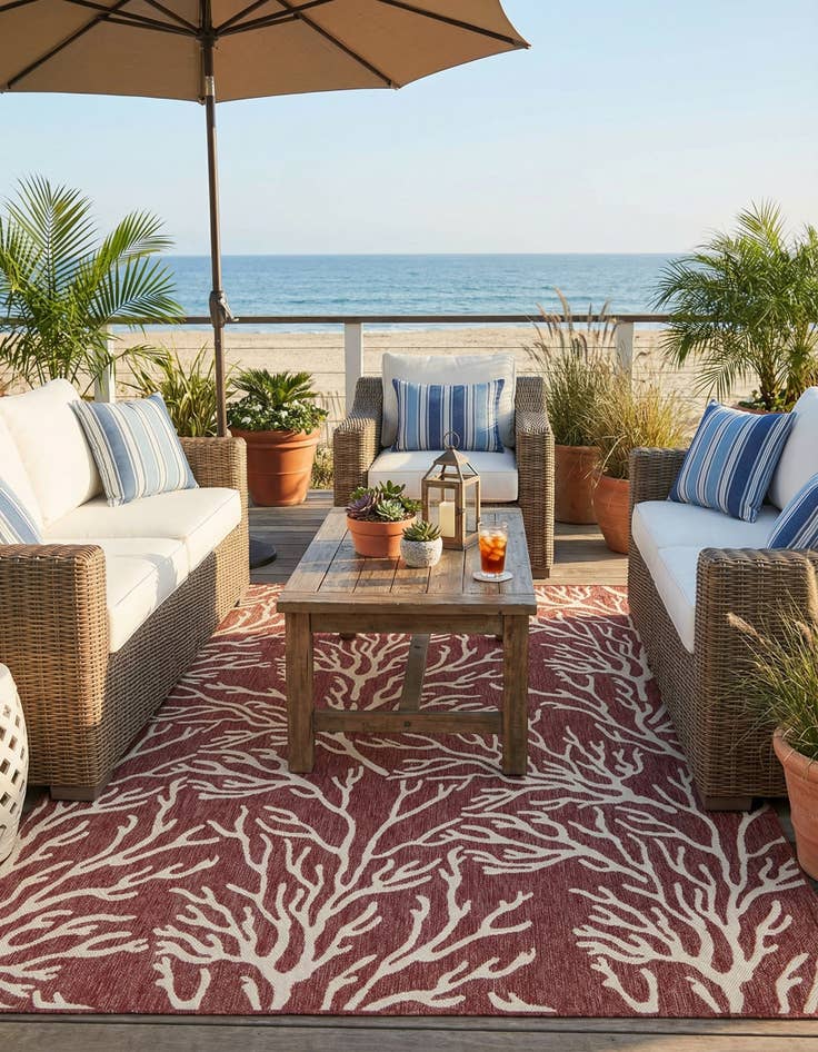 Detail image of 7' 10 x 10'  Washable Coastal Indoor / Outdoor Rug