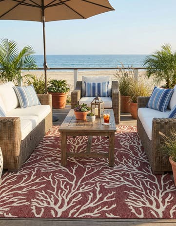 Rust Red Easy-Clean Coastal Indoor / Outdoor Rug