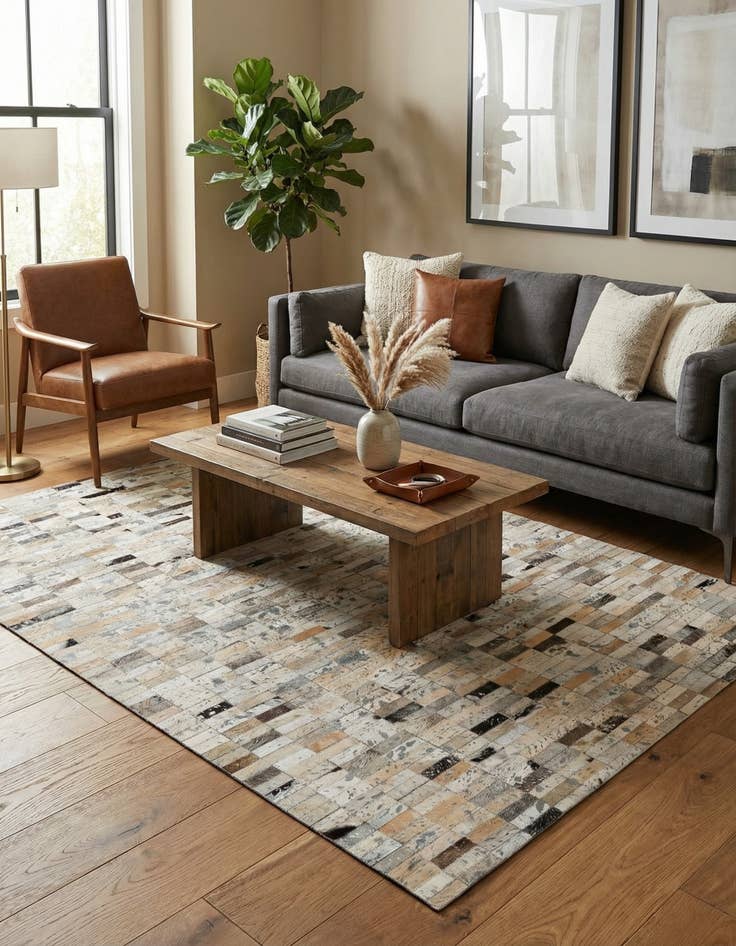 Detail image of  4' 1 x 5' 11 Cowhide - Patchwork Rug