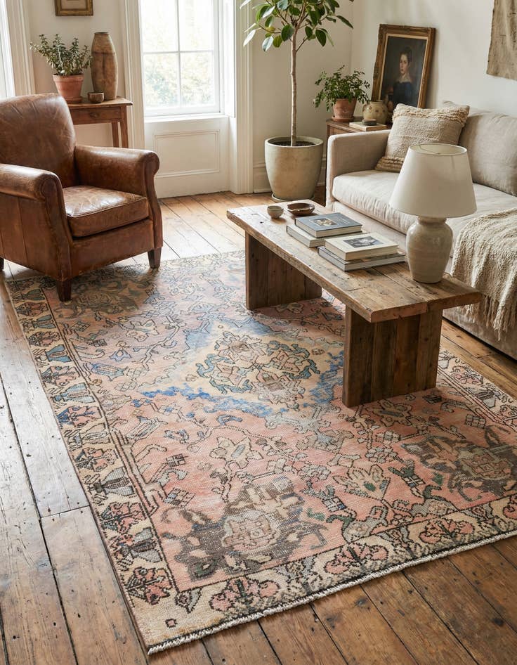 Detail image of 4' 5 x 6' 6  Hand Knotted Ultra Vintage Persian Wool Rug