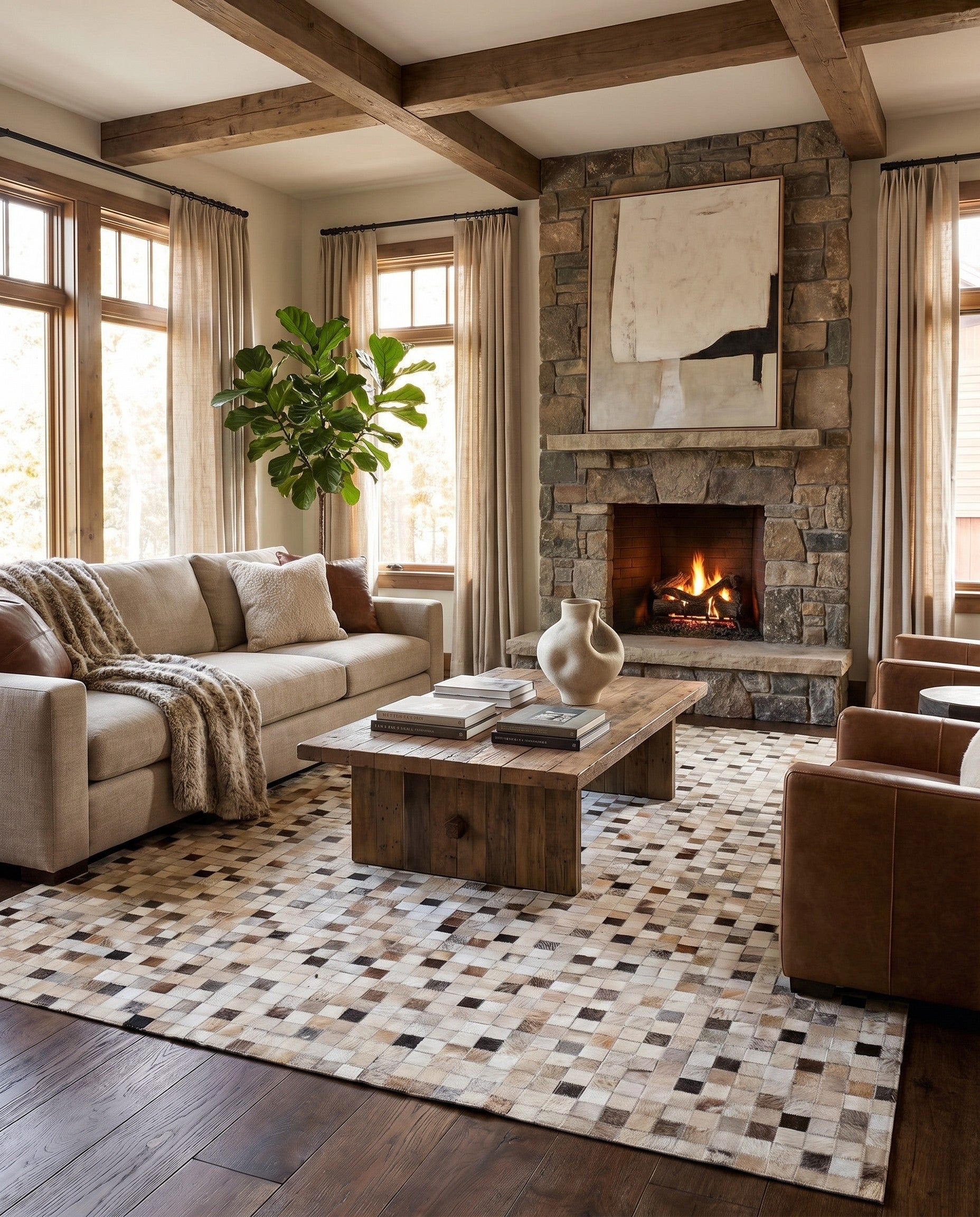 5' x 8' Cowhide Leather Rug