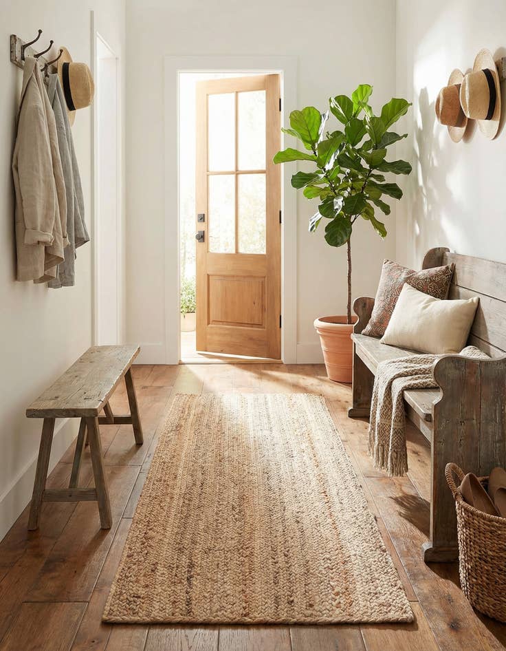 Detail image of  2' x 5' 1  Hand Braided Jute Runner Rug