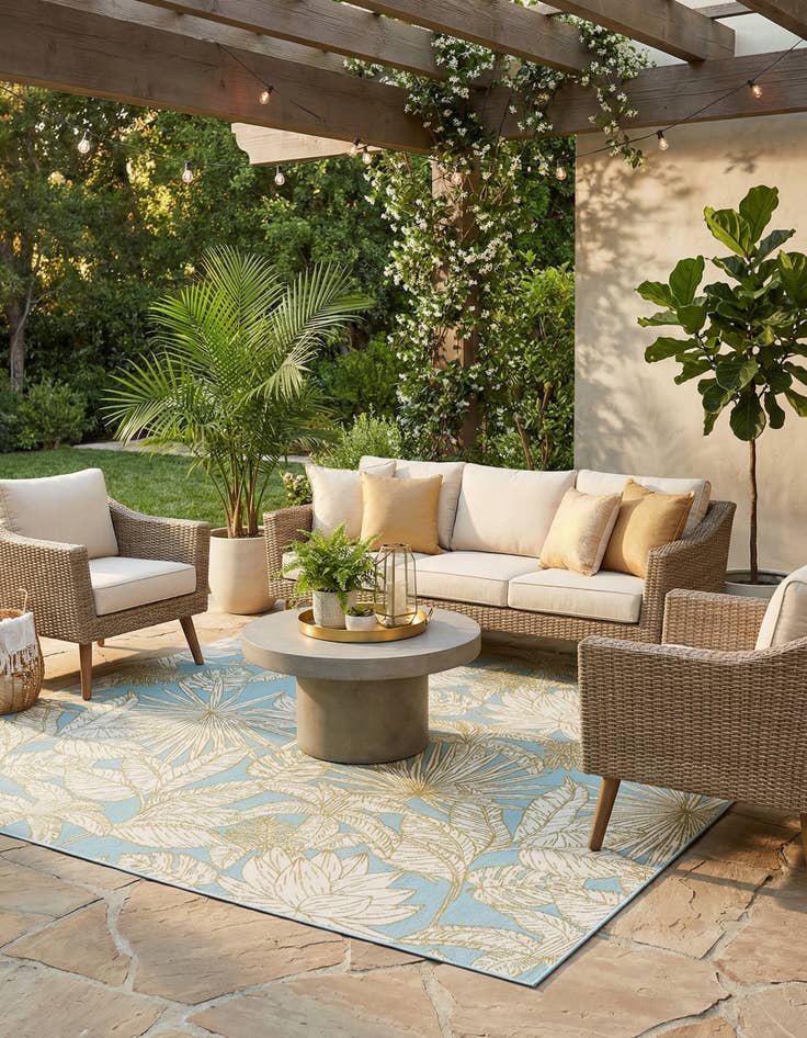 Detail image of 7' 10 x 7' 10  Washable Botanical Indoor / Outdoor Square Rug