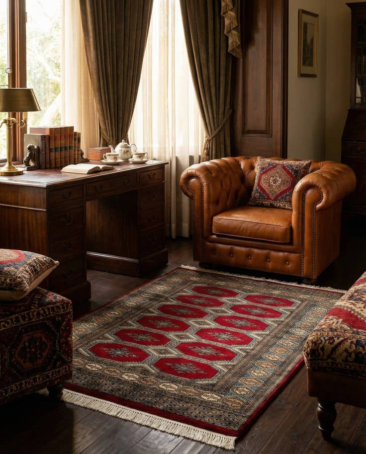 Detail image of 4' 2 x 5' 9 Hand Knotted Bokhara Oriental Wool Rug