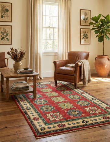 4' x 6' 4 Hand Knotted Kazak Rug