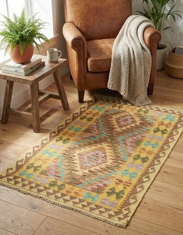 3' 2 x 5' 2 Hand Woven Kilim Maymana Wool Rug