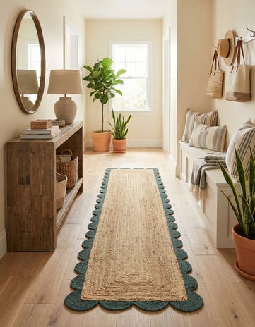 2' 7 x 12' Handmade Scallop Braided Jute Runner Rug