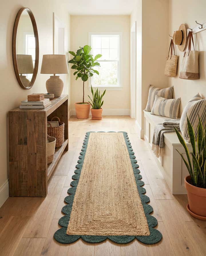 2' 7 x 12' Handmade Scallop Braided Jute Runner Rug