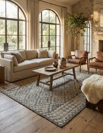 6' 11 x 9' 9 Hand Woven Kilim Maymana Wool Rug