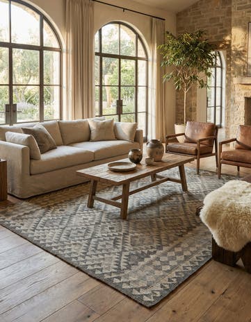 6' 11 x 9' 9 Hand Woven Kilim Maymana Wool Rug