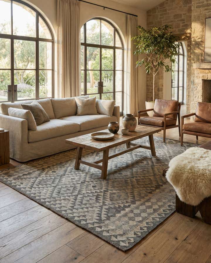 6' 11 x 9' 9 Hand Woven Kilim Maymana Wool Rug