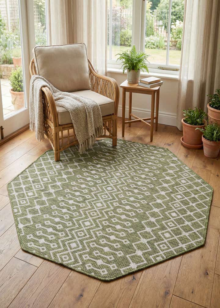 5' 3 x 5' 3 Easy-Clean Trellis Indoor / Outdoor Octagon Rug