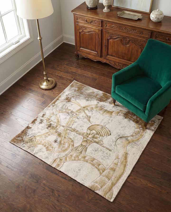 3' 9 x 3' 10 Hand Knotted Ultra Vintage Persian Wool Square Rug