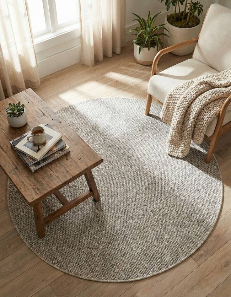 Detail image of 4' x 4'  Washable Solid Indoor / Outdoor Round Rug