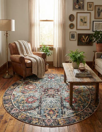 Vintage Green Washable Timeless Round Rug