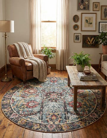 Vintage Green Washable Timeless Round Rug