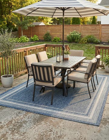 Blue Easy-Clean Border Indoor / Outdoor Rug