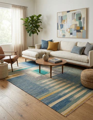 6' 9 x 10' 2 Hand Woven Kilim Modern Wool Rug