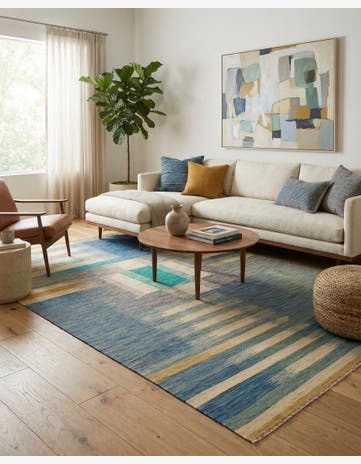 6' 9 x 10' 2 Hand Woven Kilim Modern Wool Rug