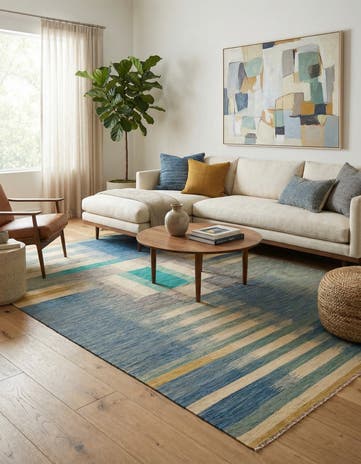6' 9 x 10' 2 Hand Woven Kilim Modern Wool Rug