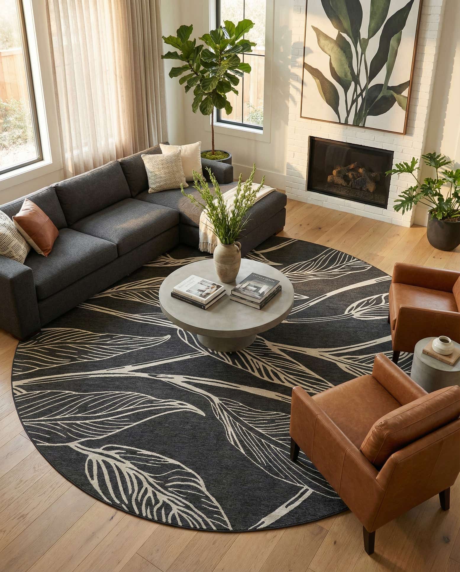 13' x 13' Easy-Clean Botanical Indoor / Outdoor Round Rug