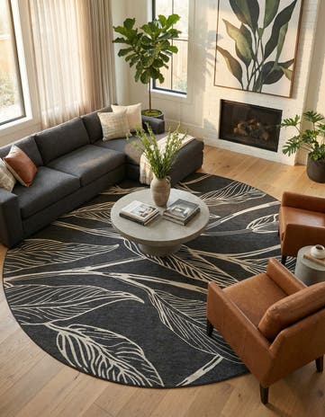 13' x 13' Easy-Clean Botanical Indoor / Outdoor Round Rug