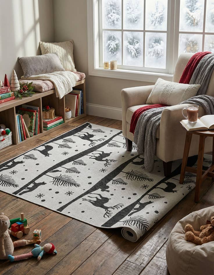 Detail image of 5' 3 x 7'  Washable Holiday Indoor / Outdoor Rug