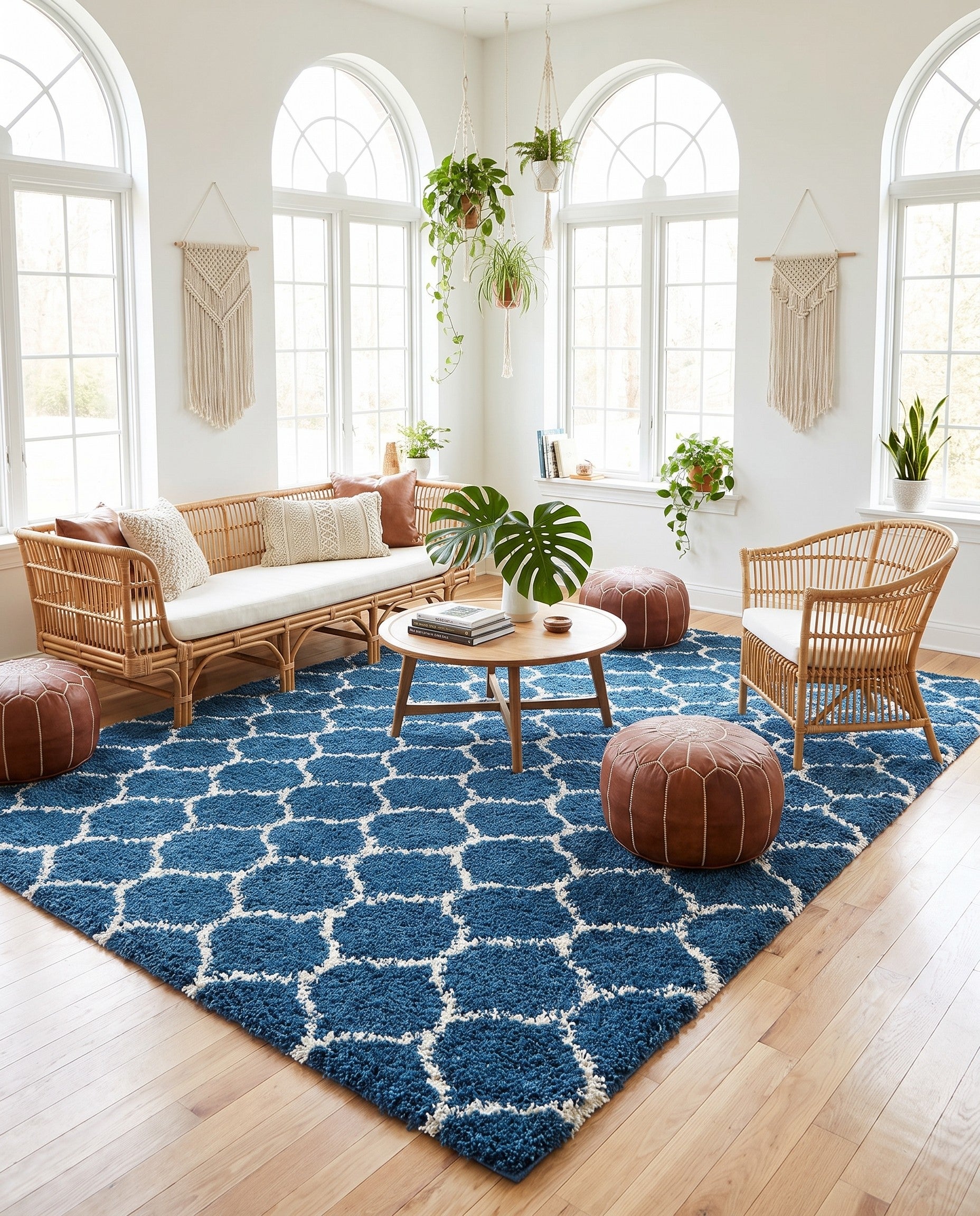 Navy Blue Lattice Shag Rug