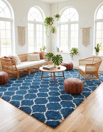 Navy Blue Lattice Shag Rug