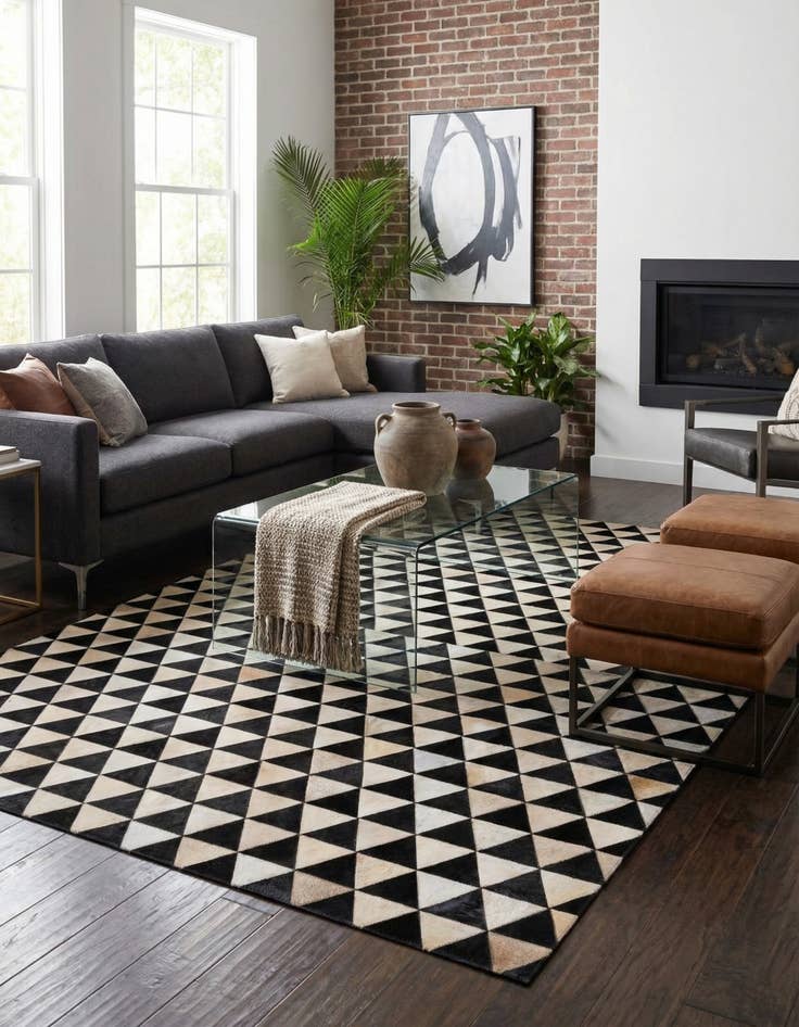 Detail image of  5' 1 x 8' 2 Cowhide Stocks Rug