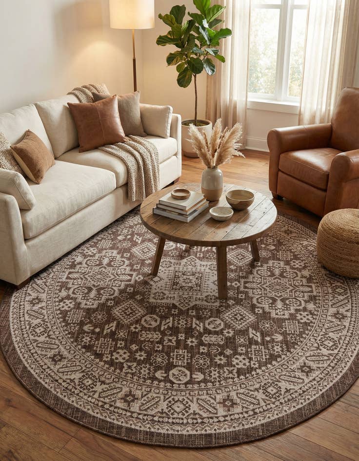 Detail image of 7' 10 x 7' 10 Easy-Clean Aztec Indoor / Outdoor Round Rug