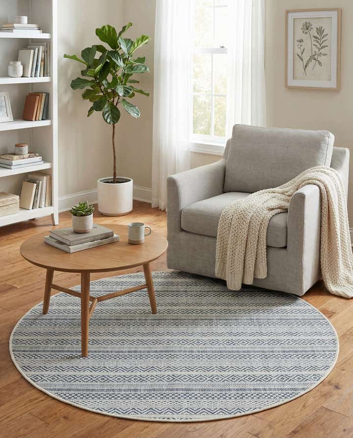 4' x 4' Easy-Clean Ribbon Indoor / Outdoor Round Rug