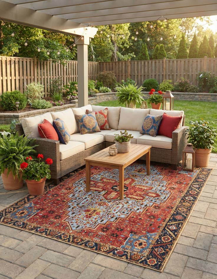 Detail image of 7' 10 x 11'  Washable Traditional Indoor / Outdoor Rug