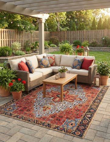 7' 10 x 11' Easy-Clean Traditional Indoor / Outdoor Rug