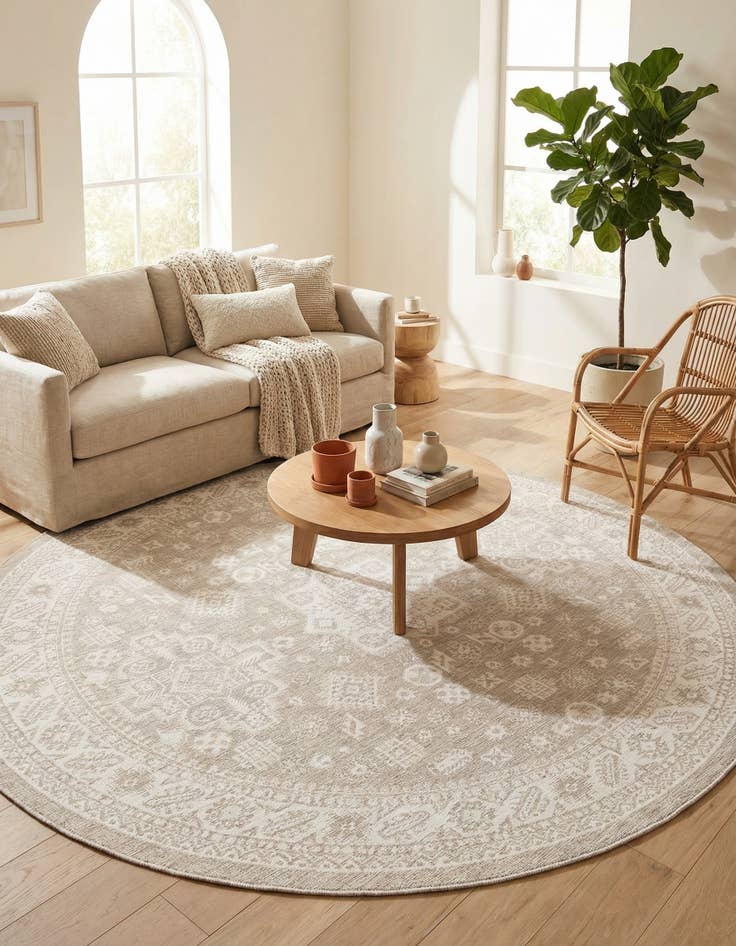 Detail image of 10' x 10'  Washable Aztec Indoor / Outdoor Round Rug