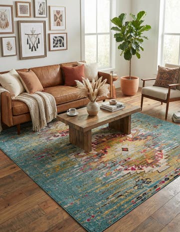 Turquoise Washable Arte Rug