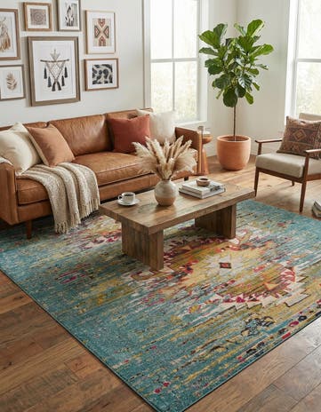Turquoise Washable Arte Rug