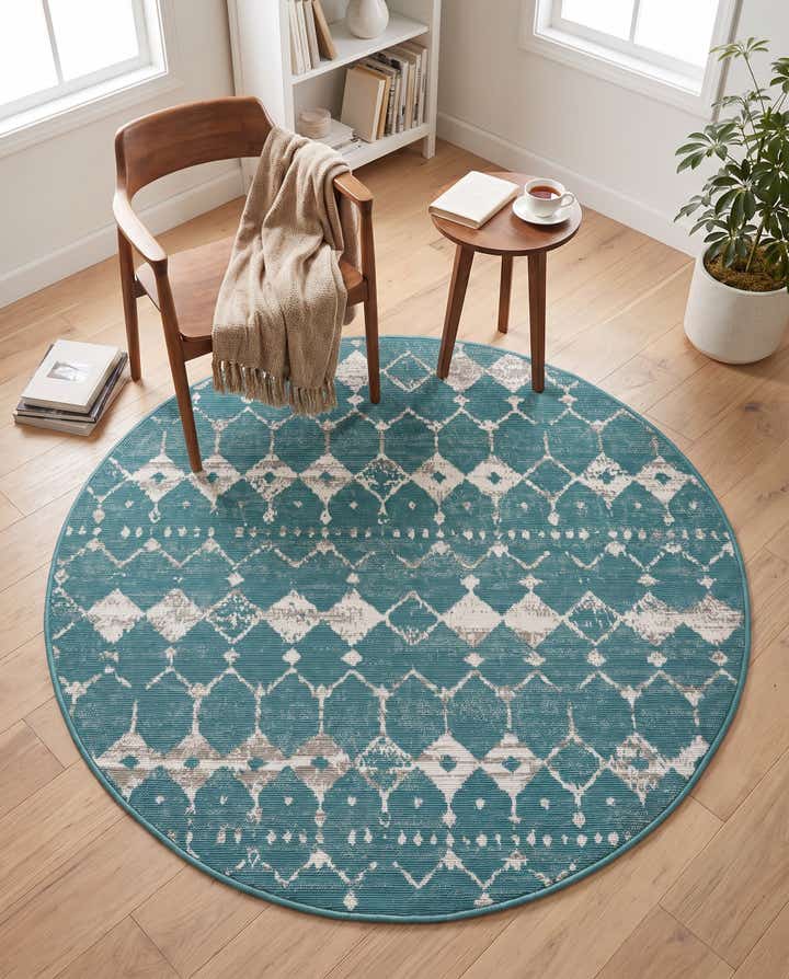 4' x 4' Easy-Clean Trellis Indoor / Outdoor Round Rug