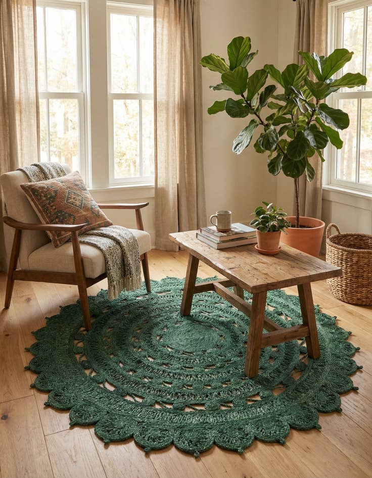 Detail image of  6' 1 x 6' 1  Hand Braided Jute Round Rug