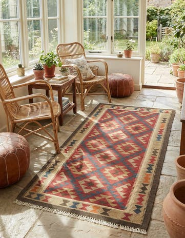 3' 3 x 6' 8 Hand Woven Kilim Maymana Wool Runner Rug